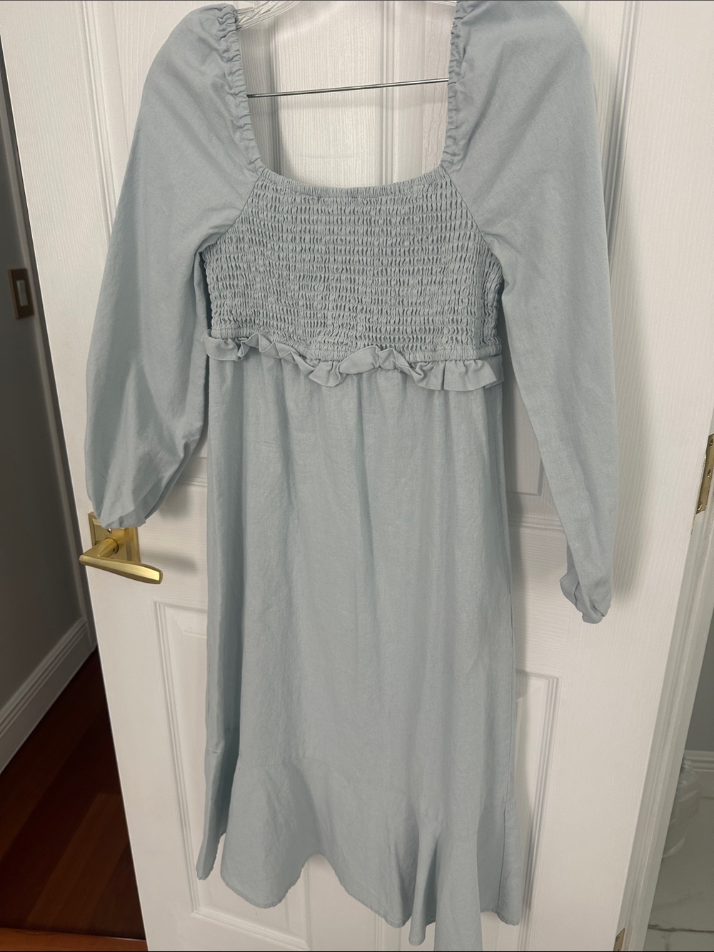 7 For All Mankind Light Blue Smocked Puff-Sleeve Dress